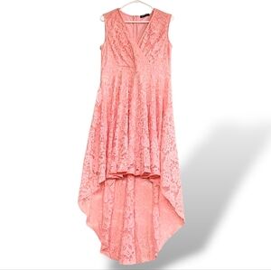 Peach Pink Lace High Low Dress Flowy Elegant Femme Vneck Formal Very Pretty Plus